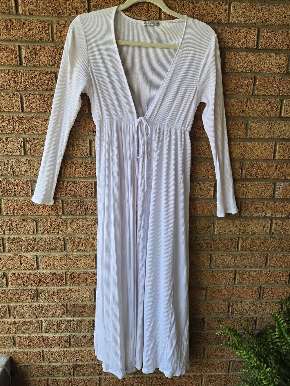 MOA MOA White Ribbed Maxi Duster Cardigan Tie Front Swim Coverup Boho Large